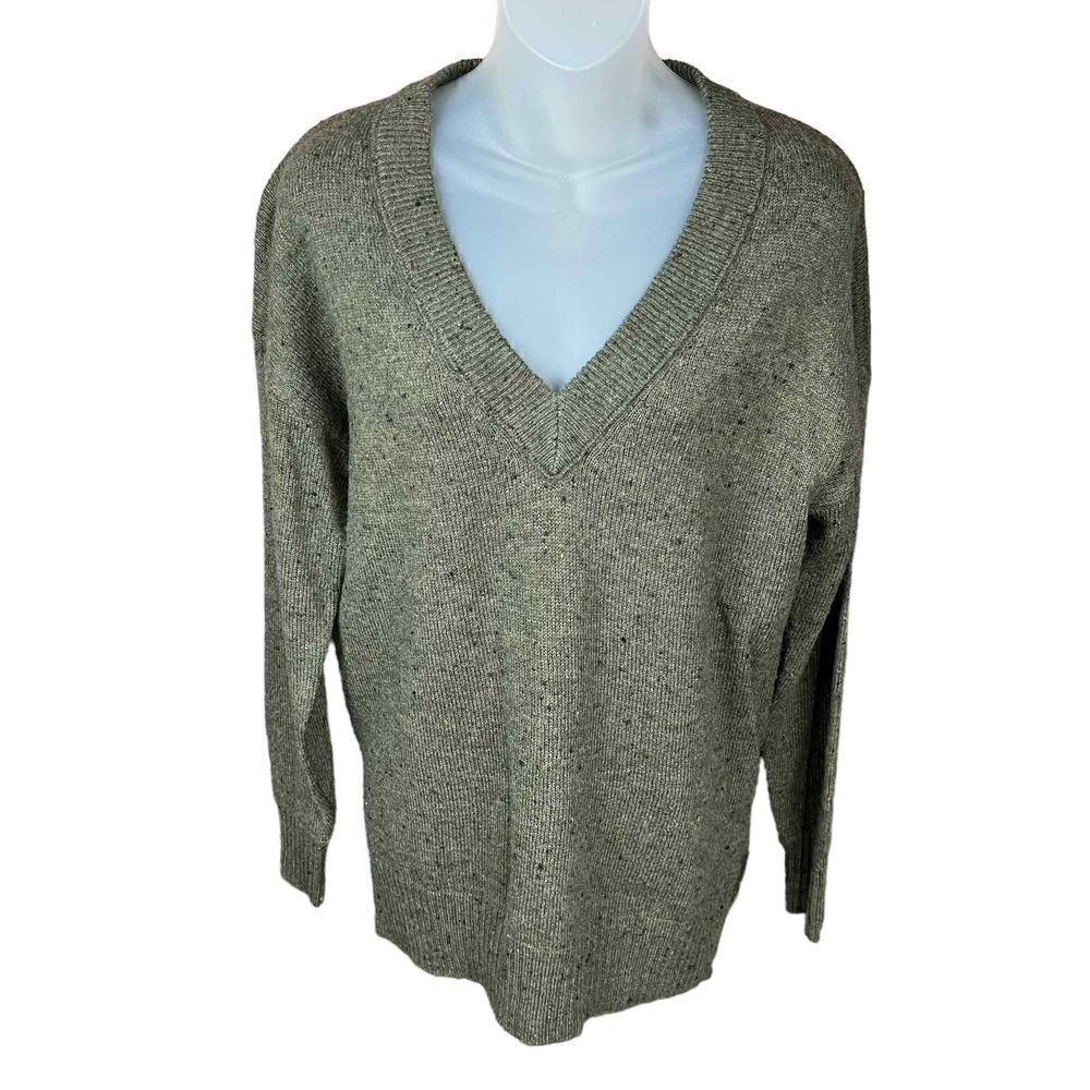 Madewell Sweater Donegal Bartlett V Neck Forest Green Black Specks Small